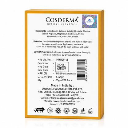 Cosderma Luxury 24K Gold Jelly Mask (10 x 35gm) – Brightening, Firming & Anti-Aging Peel-Off Facial Mask