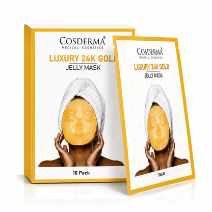 Cosderma Luxury 24K Gold Jelly Mask (10 x 35gm) – Brightening, Firming & Anti-Aging Peel-Off Facial Mask