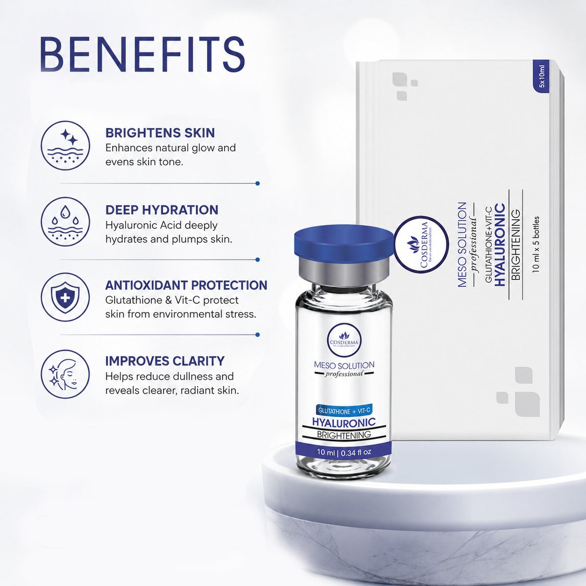 Cosderma Meso Solution Professional Serum - Vitamin C, Glutathione & Hyaluronic Acid for Brightening