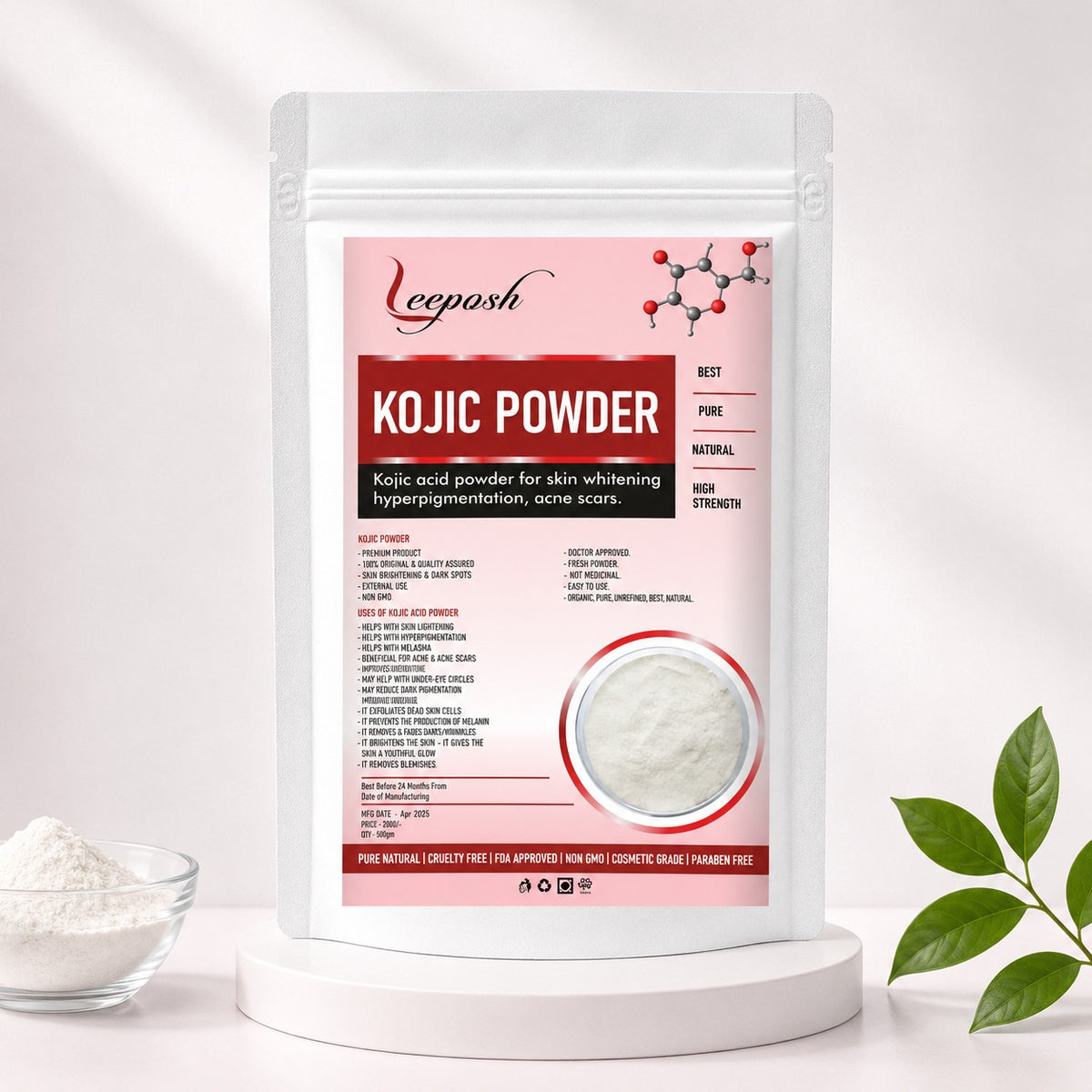 Leeposh Kojic Acid Powder – For Skin Whitening, Pigmentation & Acne Scars