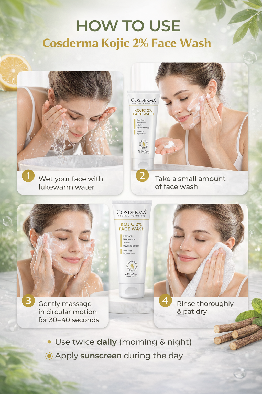 Cosderma Kojic 2% Face Wash – Brightening Cleanser with Kojic Acid, Niacinamide, Arbutin & Liquorice Extract for Pigmentation, Tan & Uneven Skin Tone