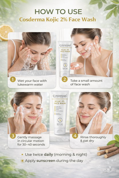 Cosderma Kojic 2% Face Wash – Brightening Cleanser with Kojic Acid, Niacinamide, Arbutin & Liquorice Extract for Pigmentation, Tan & Uneven Skin Tone