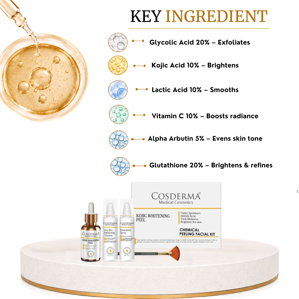 Cosderma Kojic Whitening Peel - Brighten & Even Skin Tone | Chemical Peeling Facial Kit