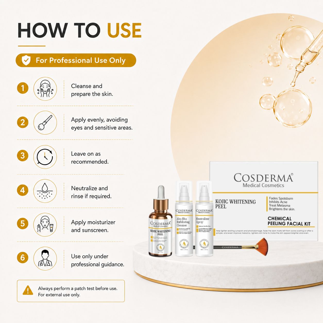 Cosderma Kojic Whitening Peel - Brighten & Even Skin Tone | Chemical Peeling Facial Kit