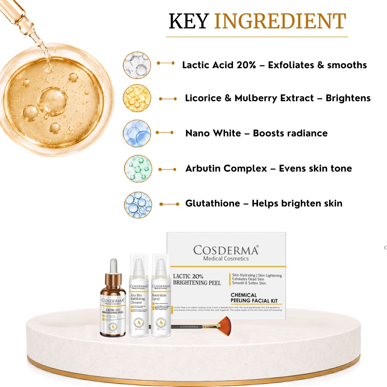 Cosderma Lactic 20% Brightening Peel - Exfoliate & Revitalize Your Skin | Chemical Peeling Facial Kit