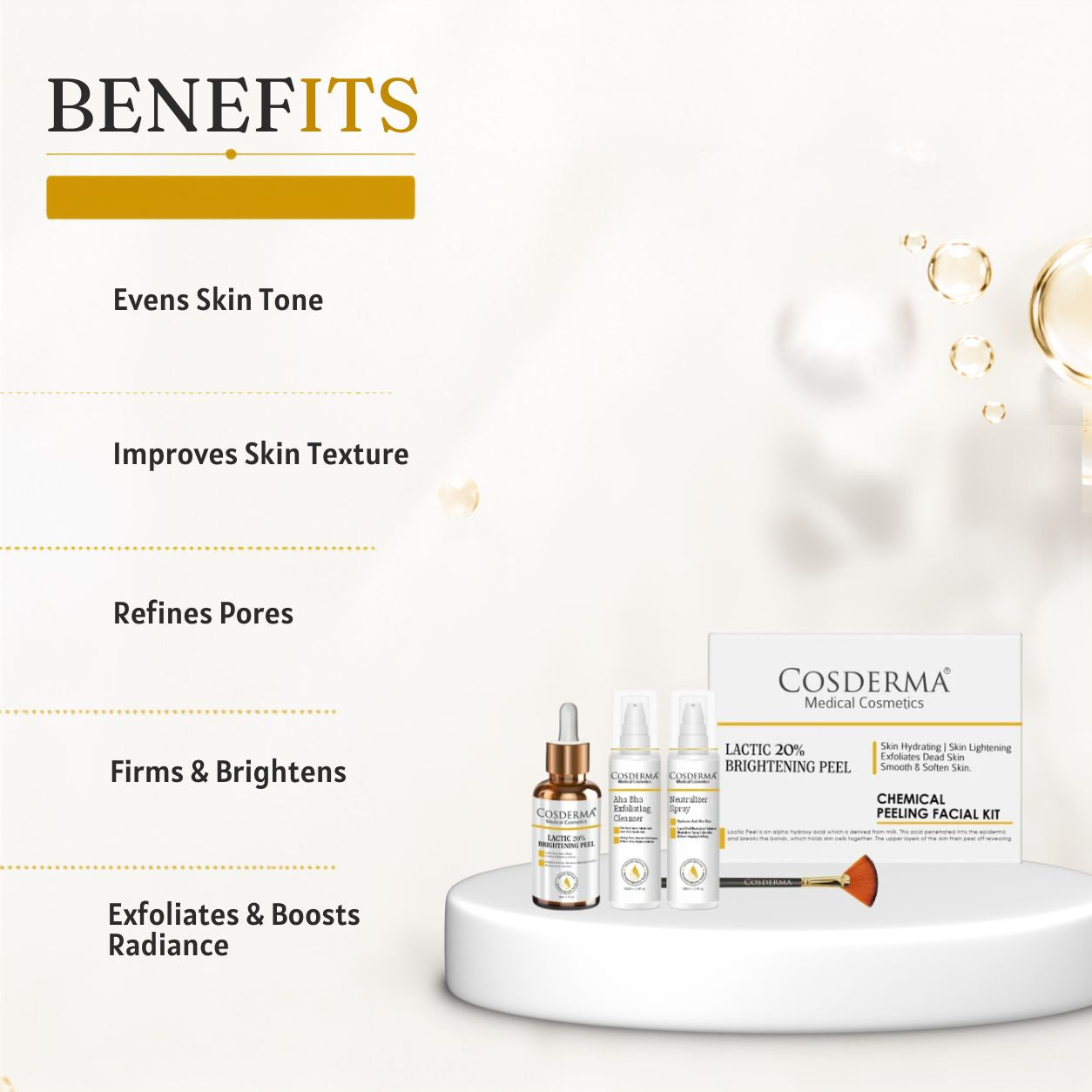 Cosderma Lactic 20% Brightening Peel - Exfoliate & Revitalize Your Skin | Chemical Peeling Facial Kit