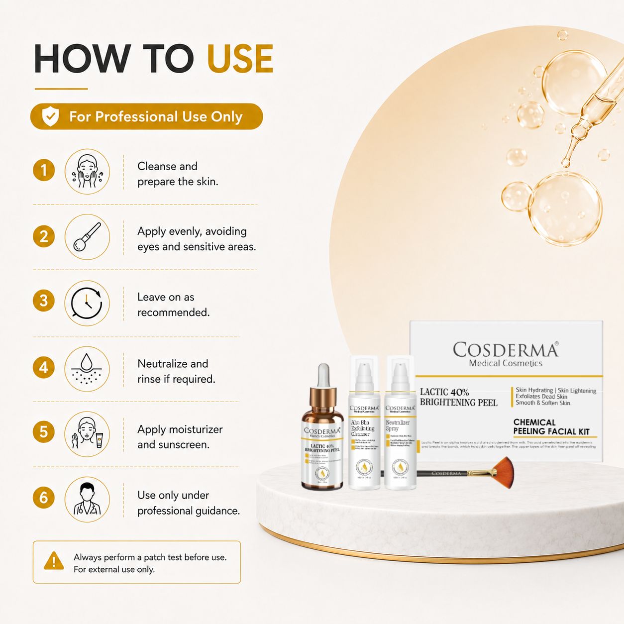 Cosderma Lactic 40% Brightening Peel - Rejuvenate & Brighten Your Skin | Chemical Peeling Facial Kit