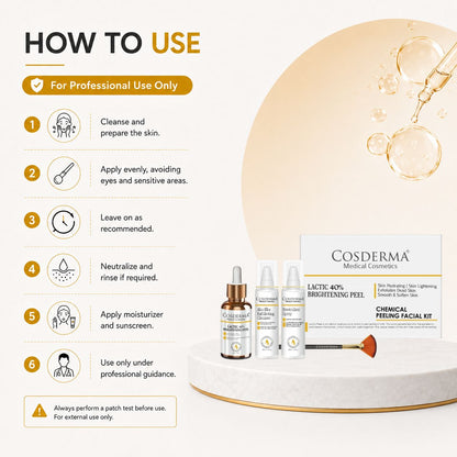 Cosderma Lactic 40% Brightening Peel - Rejuvenate & Brighten Your Skin | Chemical Peeling Facial Kit