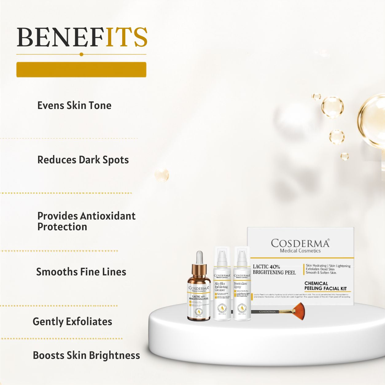Cosderma Lactic 40% Brightening Peel - Rejuvenate & Brighten Your Skin | Chemical Peeling Facial Kit