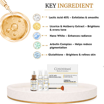 Cosderma Lactic 40% Brightening Peel - Rejuvenate & Brighten Your Skin | Chemical Peeling Facial Kit