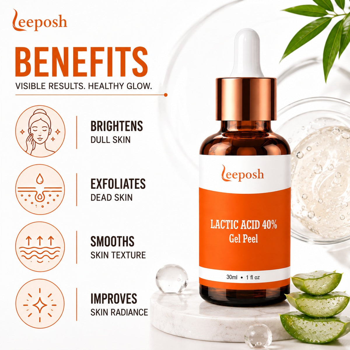 Leeposh Lactic Acid 40% Gel Peel for Melasma, Deep Pigmentation, Blemishes & Glowing Skin