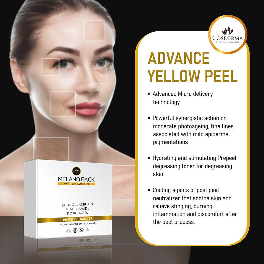 Cosderma Melano Pack Advance Yellow Peel + Depigmentation Peel | Skin Lightening & Rejuvenation (10 Sachet Pack)