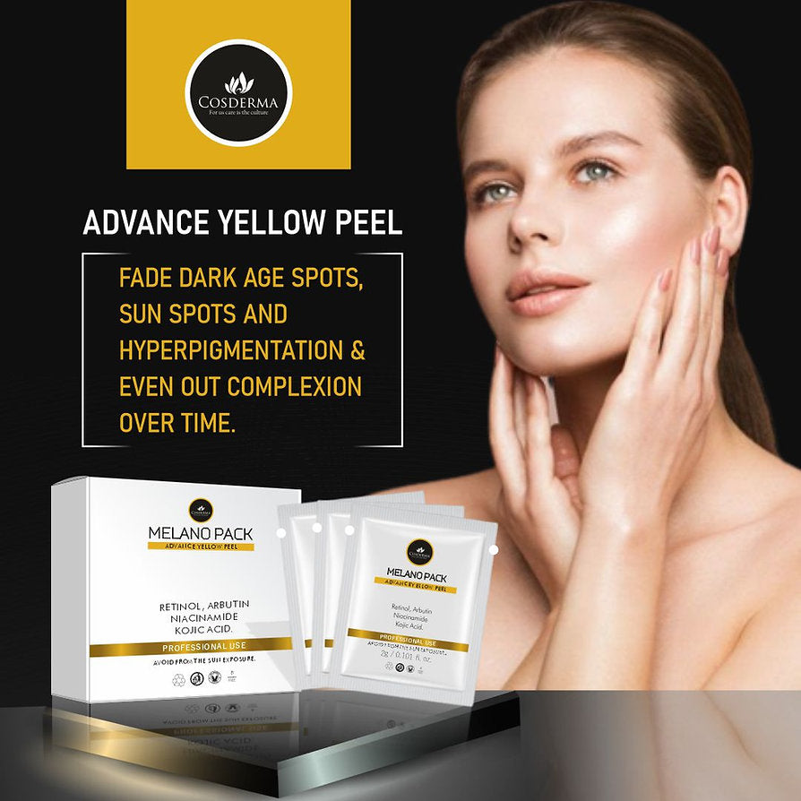 Cosderma Melano Pack Advance Yellow Peel + Depigmentation Peel | Skin Lightening & Rejuvenation (10 Sachet Pack)