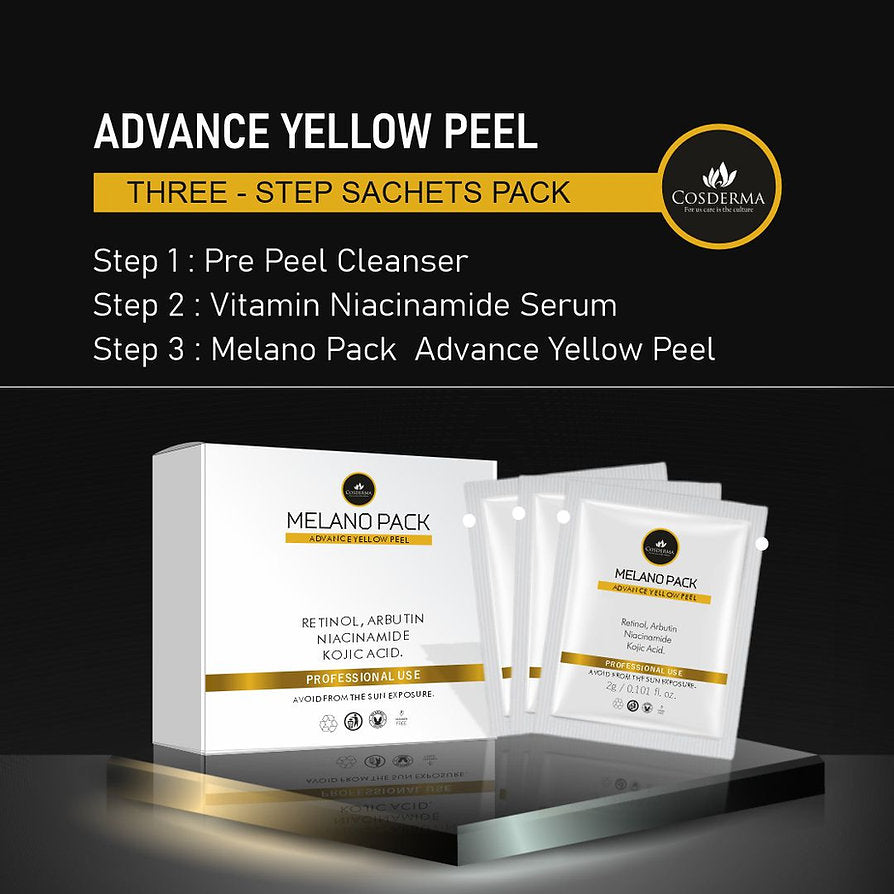 Cosderma Melano Pack Advance Yellow Peel + Depigmentation Peel | Skin Lightening & Rejuvenation (10 Sachet Pack)