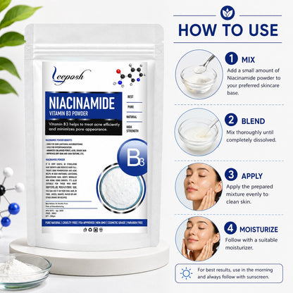 Leeposh Niacinamide Powder – Vitamin B3 for Skin Brightening, Acne & Pore Care