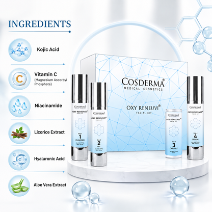 Cosderma Oxy Balance Facial Kit – 4 Step Oxygen Infusion Facial for Acne-Prone & Oily Skin (10 Sessions)