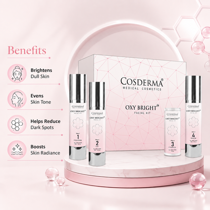 Cosderma Oxy Bright Facial Kit for Brightening – 4 Step Professional & Home Care Facial (10 Sessions)
