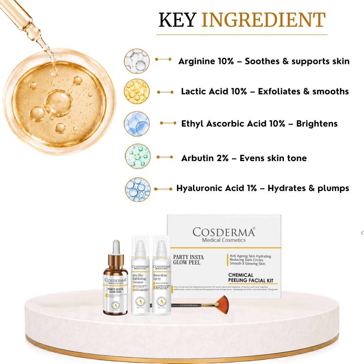 Cosderma Party Insta Glow Peel - Instant Radiance & Youthful Glow | Chemical Peeling Facial Kit