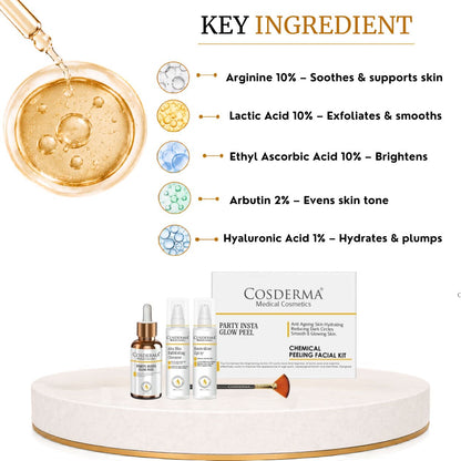 Cosderma Party Insta Glow Peel - Instant Radiance & Youthful Glow | Chemical Peeling Facial Kit