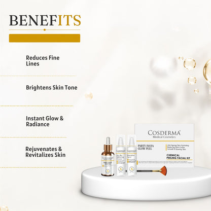 Cosderma Party Insta Glow Peel - Instant Radiance & Youthful Glow | Chemical Peeling Facial Kit