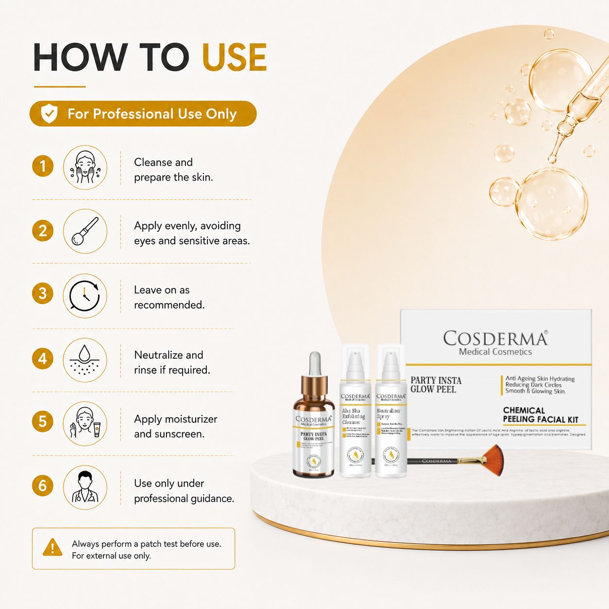 Cosderma Party Insta Glow Peel - Instant Radiance & Youthful Glow | Chemical Peeling Facial Kit