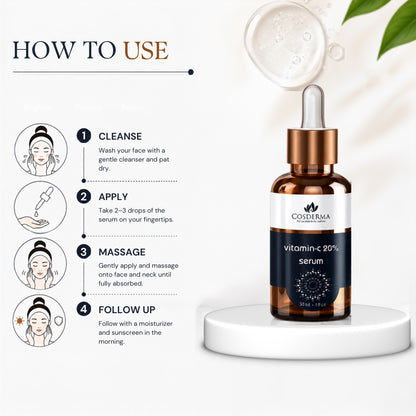 Cosderma Vitamin C 20% Serum - Brighten & Hydrate Skin | Professional Serum