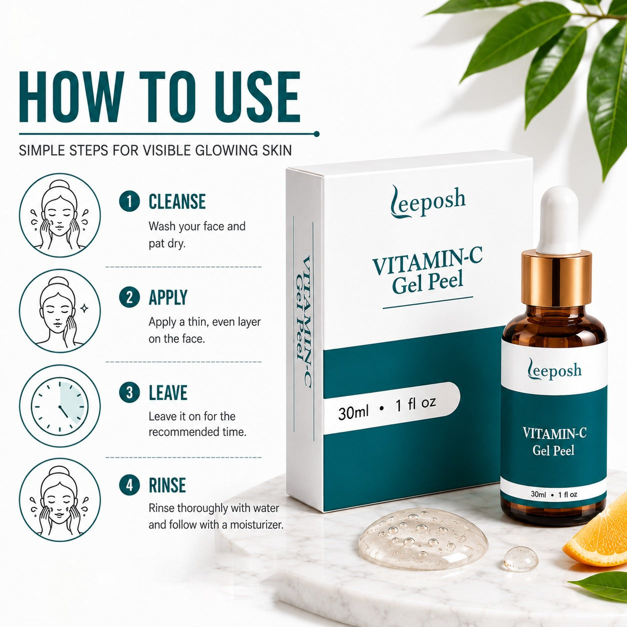 Leeposh Vitamin C Gel Peel with Glycolic Acid and Lactic Acid – Skin Lightening Peel